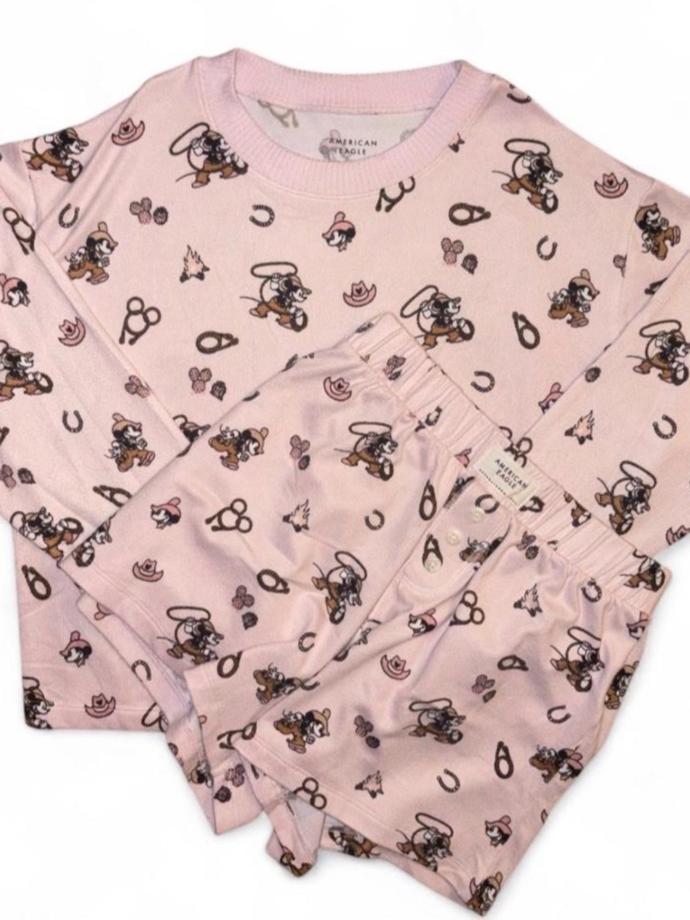 AE x Disney Mickey Mouse Pink Lounge Set Matching Set XXS Cowboy Mickey Rare